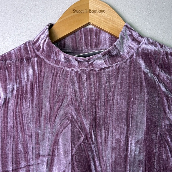 ANTHROPOLOGIE PILCRO XXS Rose Pink Crushed Velveteen Mock-Neck Top Half Sleeve - Picture 6 of 15